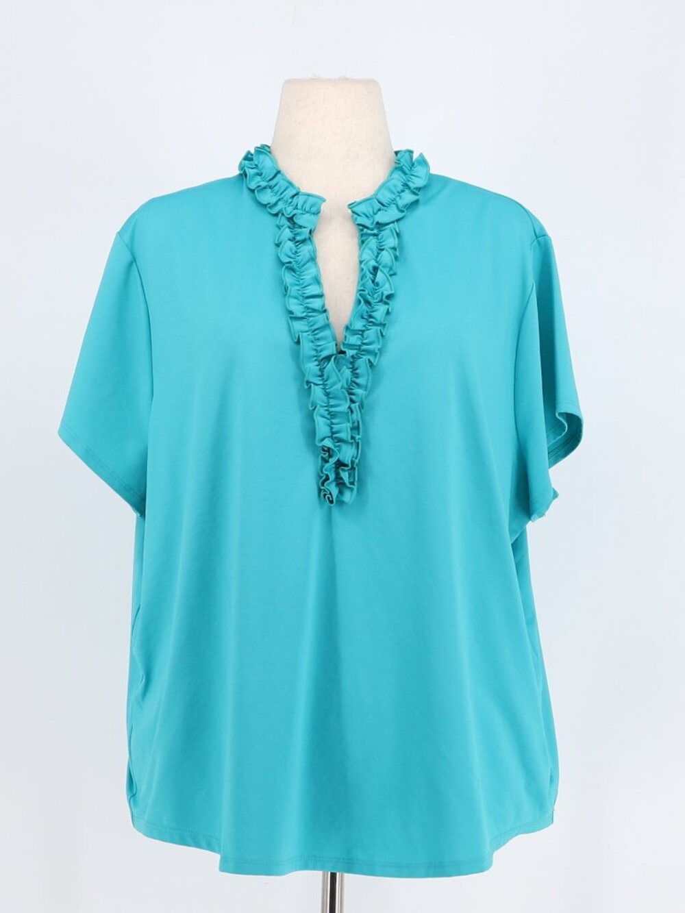 CHICO'S Zenergy UPF Ruffle Polo Top in Aqua Size 4/XXL